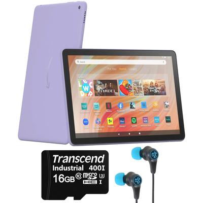 Amazon Fire HD 10 10.1" 32GB Wi-Fi Tablet, 13th Gen, Vibrant Full HD Screen, Lilac + 16GB MicroSD Card + Bluetooth Earbuds