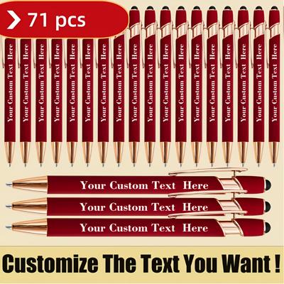 TEMU Custom Engraved Metal Ballpoint Pens - College Ruled, Touchscreen Stylus Tip, , Featherless - Ideal For Gifts & Promotions, Personalized Text Option, Black Image
