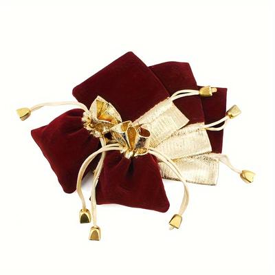 TEMU 50pcs Velvet Jewelry Sachets With Gold-plated Drawstrings - Elegant Flannel Gift Bags For Parties, Weddings & - 3 Sizes, Luxurious Red Velvet Material, Jewelry Storage & Gifting Image