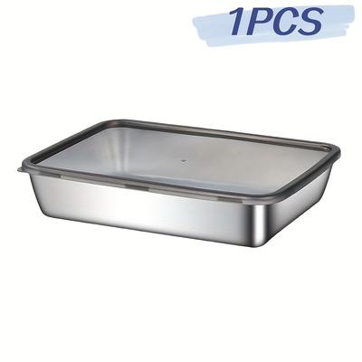 TEMU Stainless Steel Food-grade Storage Containers - Large, Stackable, Reusable With For Kitchen Organization, Ideal For Dumplings, , Fruits, And Vegetables Image