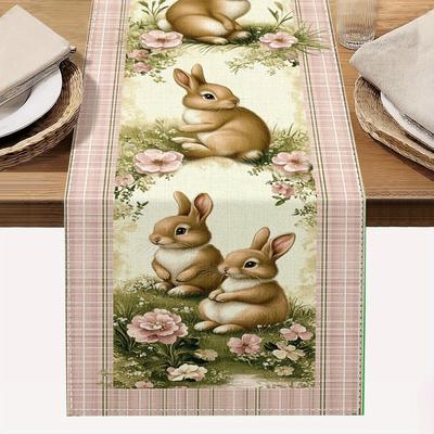 TEMU 1pc, Easter Table Runner, Easter Decorations Bunny Flower Seasonal Spring Holiday Table Decorations For Easter Party Dining Table Decor, Tablecover Decor Image