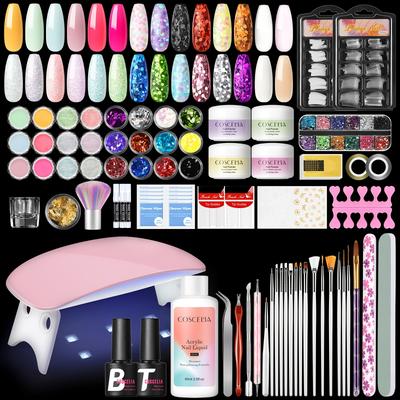 TEMU Coscelia Acrylic Powder Set Nude Clear Dark Pink With Nail Art Tools Acrylic Glitter Powder Acrylic Nail Kit Acrylic Liquid Uv Led Lamp Nail Extension Set Image