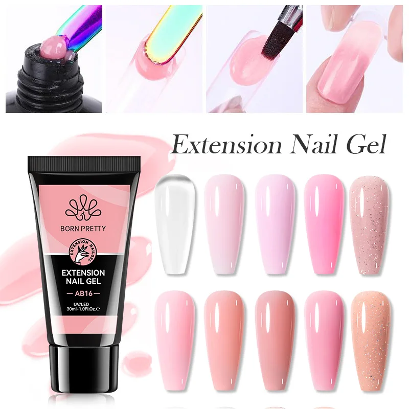 BORN PRETTY 30 ml Nagelverlängerungsgel Glitzer Soak Off Nail Acryl Crystal Building UV Gel für Nägel Schnellverlängerung Maniküre