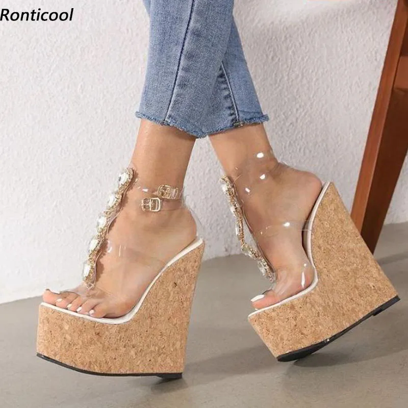 Ronti cool handgemachte Frauen Böhmen Sandalen Keile High Heels Schnalle Riemen runde Zehen schöne Freizeit schuhe uns plus Größe 5-20