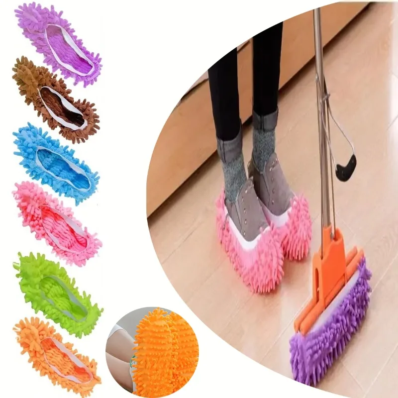 Chenille Staub Mopp Hausschuhe Hause Boden Reinigung Wischen Schuhe Wasser Aufnahme Fuß Socken Mopp Kappen Multifunktions Reinigung Schuhe Image