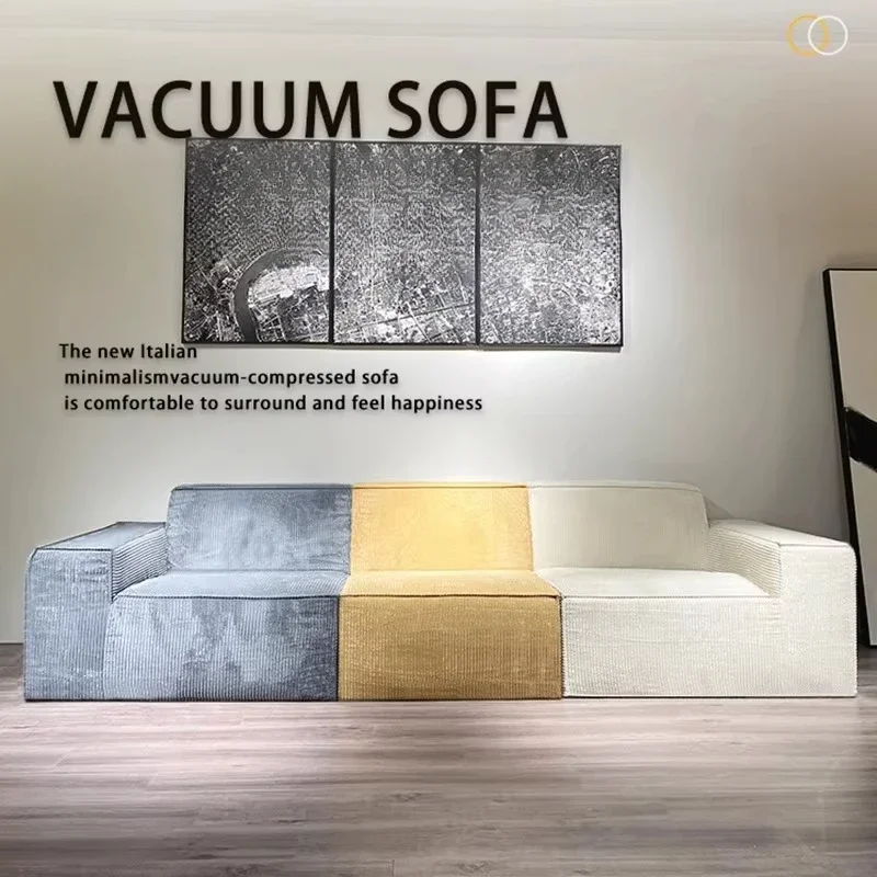 Vakuum-komprimiertes Cordsofa aus Stoff, Tofu-Block-Sofa-Kombination, vollständig schwammförmiges, gerades Sofa, hochelastischer Schwamm Image