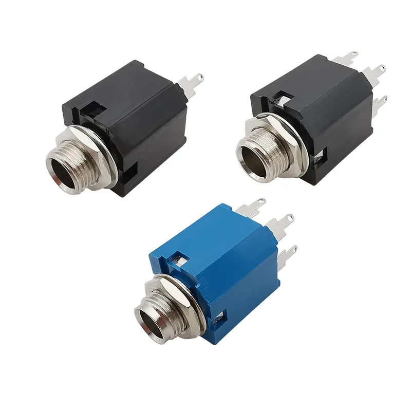 5Pcs PJ-612A 6,35mm Jack 3/5 Pin Audio Mikrofon Buchse Stecker Mutter Panel Mount TRS 6,35mm 1/4 zoll Audio Buchsen Image