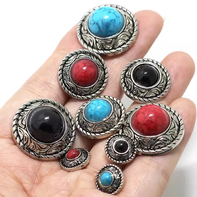 5 Stück antike runde türkis farbene Conchos mit Schraub verschluss für Tasche Ncecklace Hut Schuh Kleidung Leder dekoration DIY Bastel zubehör