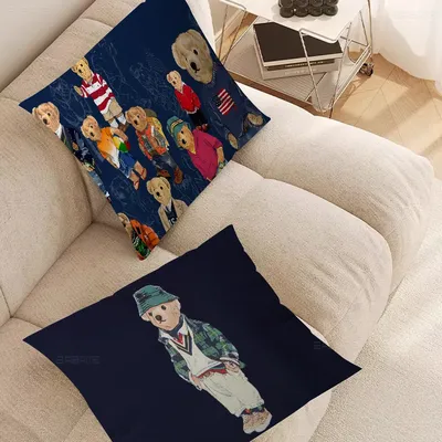 Niedlicher Teddybär, glücklich, Kissenbezüge, Cartoon-Sofa, dekorativ, Zuhause, doppelseitiger Druck, kurzer Plüsch, niedlicher Kissenbezug Image
