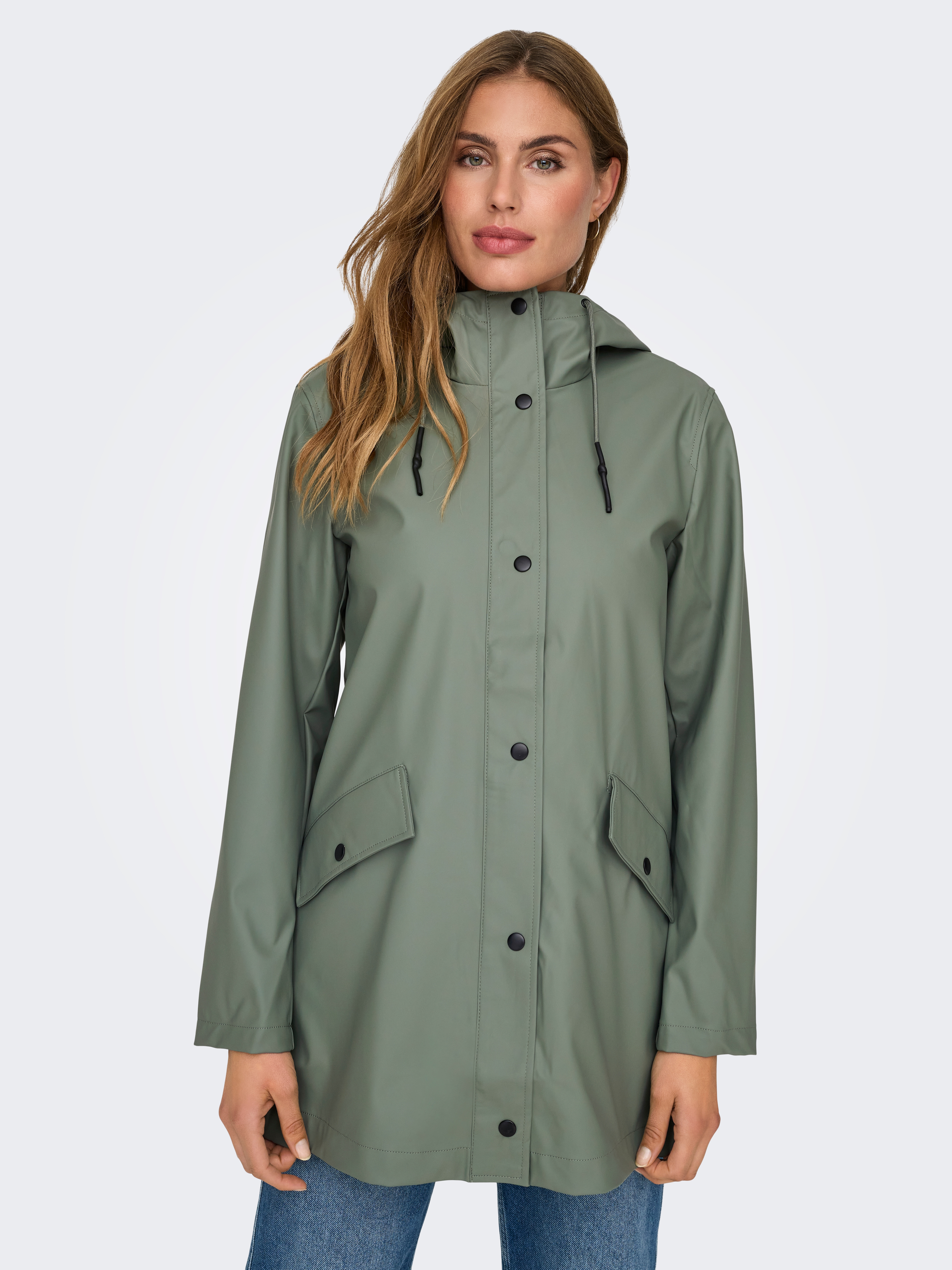 Kurzmantel ONLY "ONLELISA RAINCOAT OTW NOOS", Damen, Gr. L, grün (agave grün), Web, Obermaterial: 100% Polyester, unifarben, Modisch, Mäntel Image
