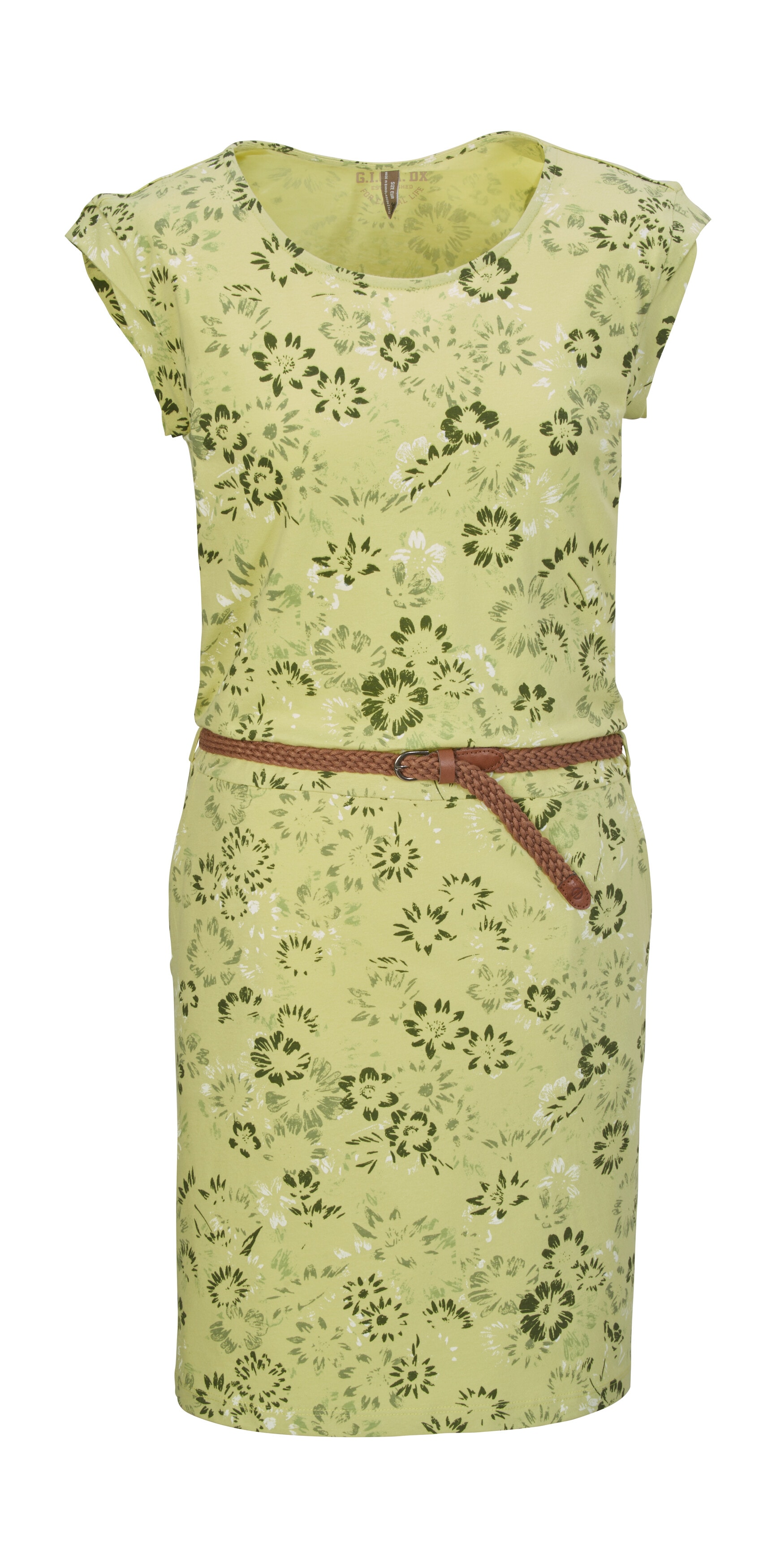 Sommerkleid "GS 43 WMN DRSS", Damen, Gr. 40, Normalgrößen, grün (hellgrün), Obermaterial: 93% Baumwolle, 7% Viskose, G.I.G.A. DX BY KILLTEC, Kleider Sommerkleid, Kleid mit floralem Print, Bindegürtel, 100% Baumwolle