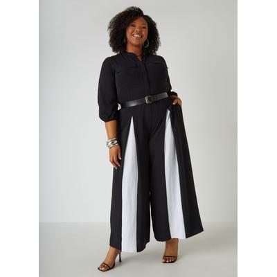 Plus Size Two Tone Pleated Jumpsuit