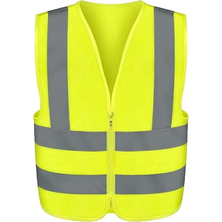 NEIKO 54068A Safety Vest Size XX-Small for Kids High Visibility Vest with Reflective Strips Neon Yellow Vest Zipper Front Reflective Vest For Men and Women Work Vest Security Vest and Hi Vis