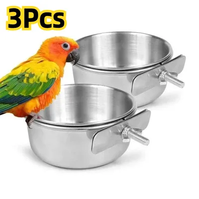 Bird Feeder Parrot Food Water Cup Stainless Steel Bird Food Bowl With Clamp Holder Parakeet Lovebird Feeders птиц