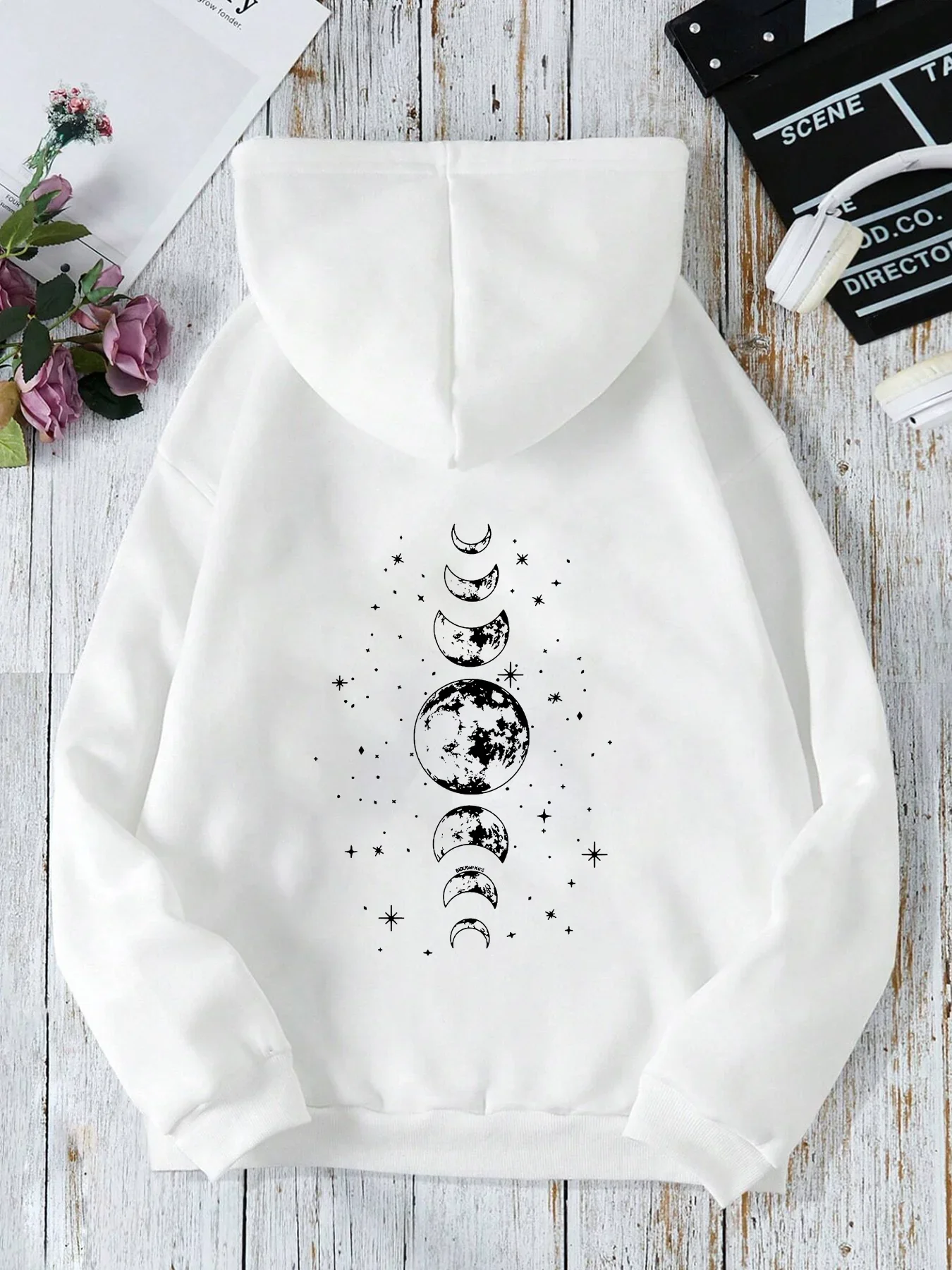 New Hoodies with Different Moon Prints, Front and Back Printed Hoodies Casual and Fashionable Y2K Women's Clothing High Street