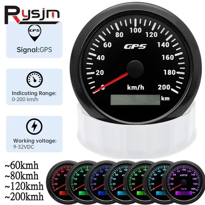85MM GPS Speedometer Gauge 60/120/200KMH 7 Color Light with GPS Antenna Waterproof Motorcycle Boat