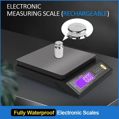 5kg/10kg Rechargeable Kitchen Scale Fully Waterproof LCD Display Stainless Steel Electronic Scale