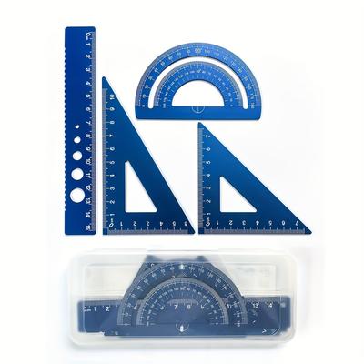 TEMU Wholesale Aluminum Alloy Golden Ruler Set, Including 4 Pieces Of Golden Rulers, Multifunctional Protractor, And Learning Stationery Image