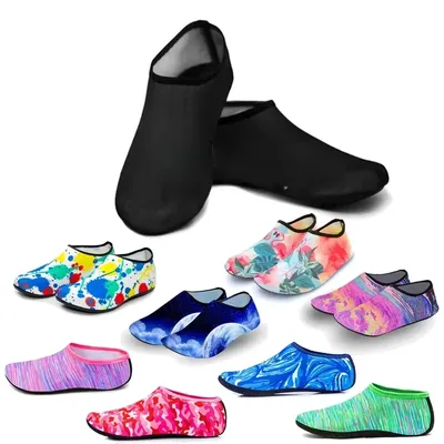 Men Women Kids Water Sport Beach Swimming Socks Thin Multi Prints Anti Slip Fitness Yoga Dance Swim Surf Diving Underwater Shoes