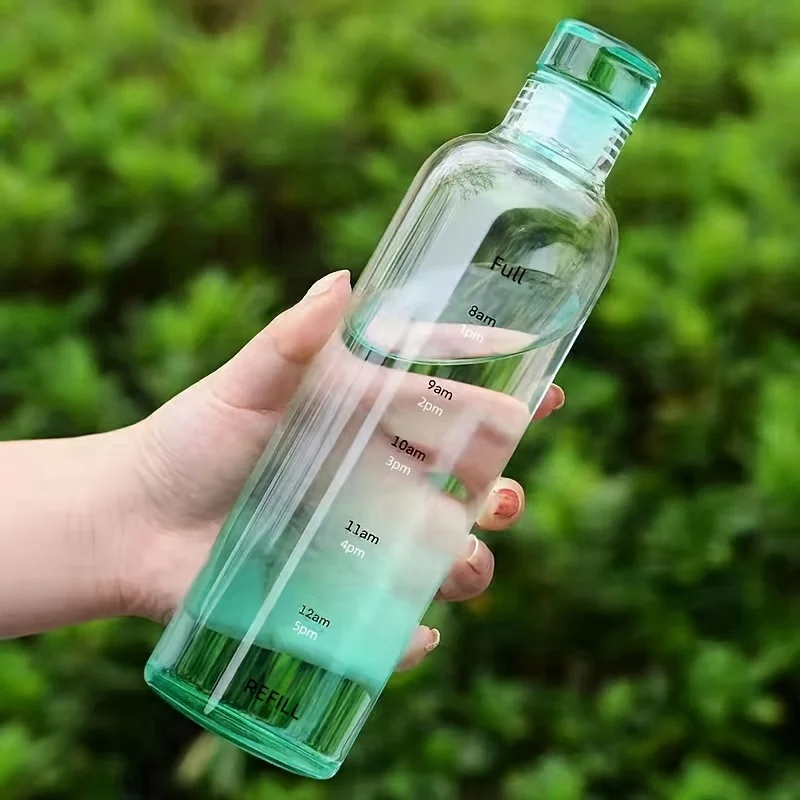 Auslaufsichere BPA-freie Wasserflasche mit Zeitmarkierung – leicht, tragbar, geeignet für Outdoor-Aktivitäten, 16,9 Unzen/23,7 Unzen Image