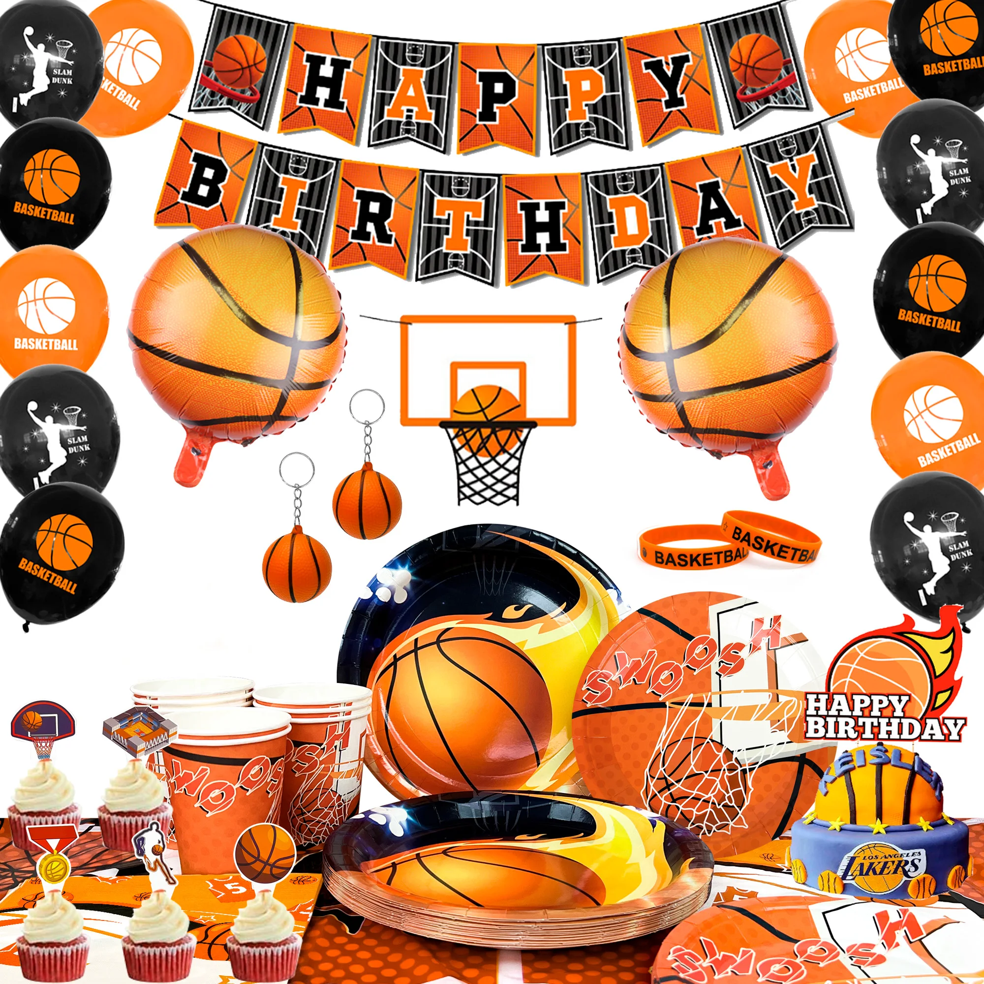Basketball-Geburtstagsdekorationen, 98-teiliges Basketball-Partyzubehör- und Dekorationen-Set für Kinder und Erwachsene, Basketball-Mottoparty Image