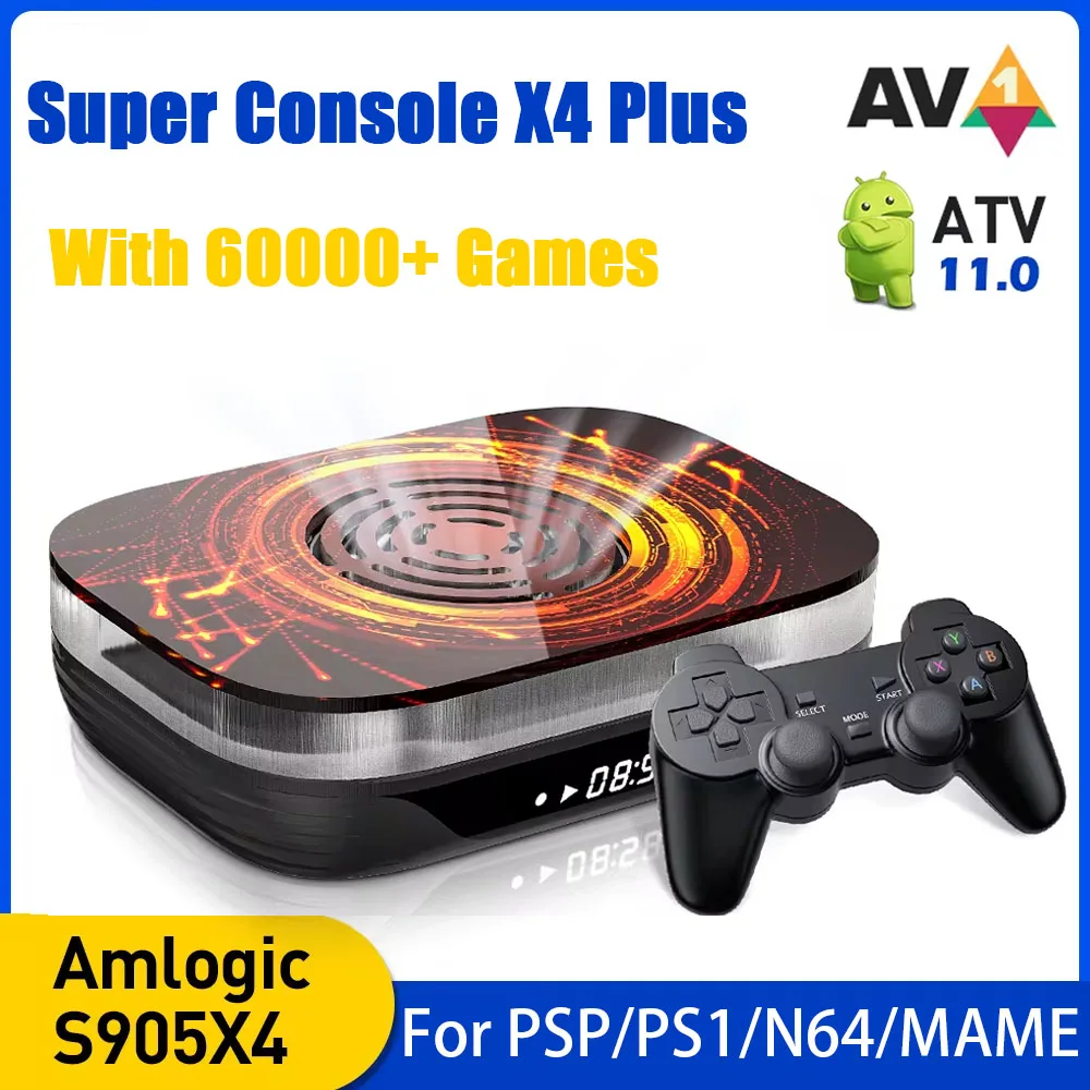 Super konsole x4 plus Retro-Videospiel konsolen für PSP/PS1/N64/Mame/SS/Snes/4k/8k HD-TV-Box Dual-WLAN mit zwei Controllern