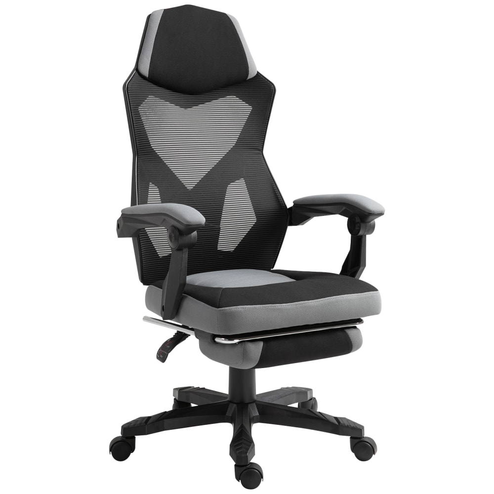 Fauteuil gaming réglable repose-pied tissu maille gris noir