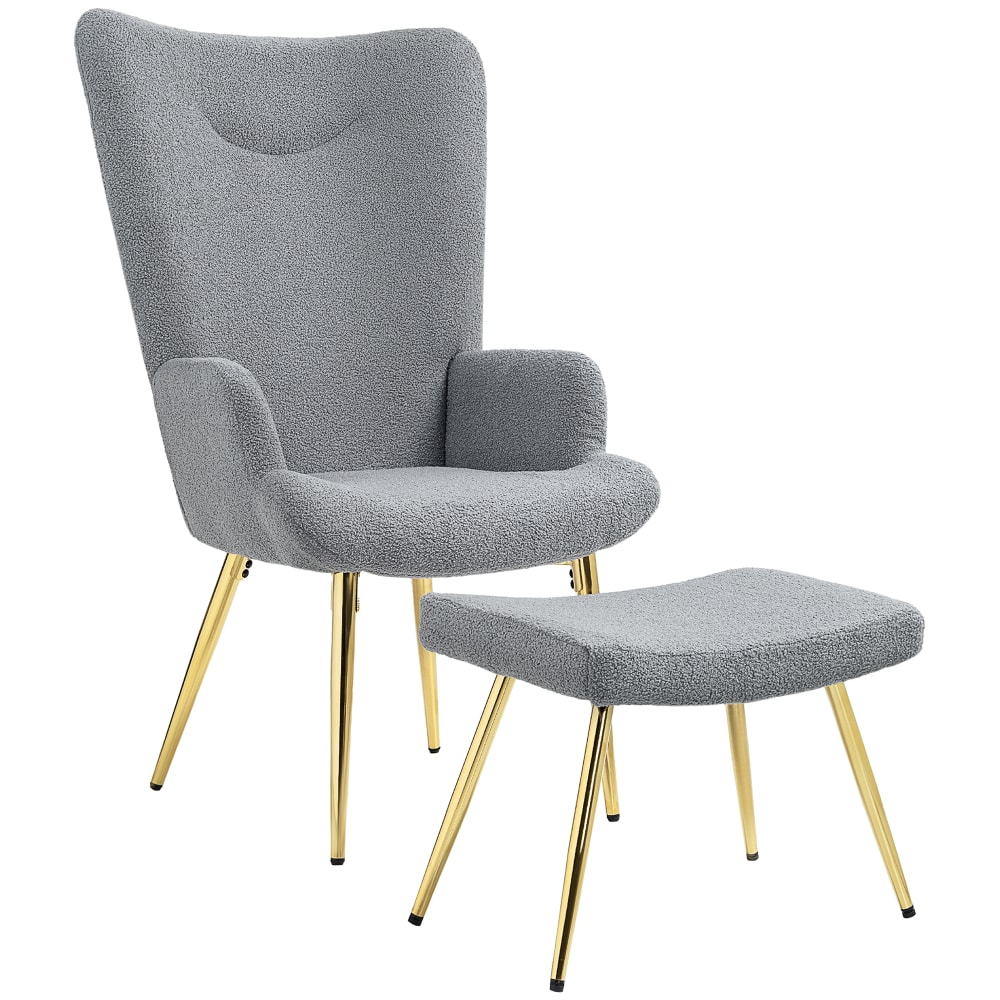 Ensemble fauteuil à oreilles repose-pied style néo-rétro gris