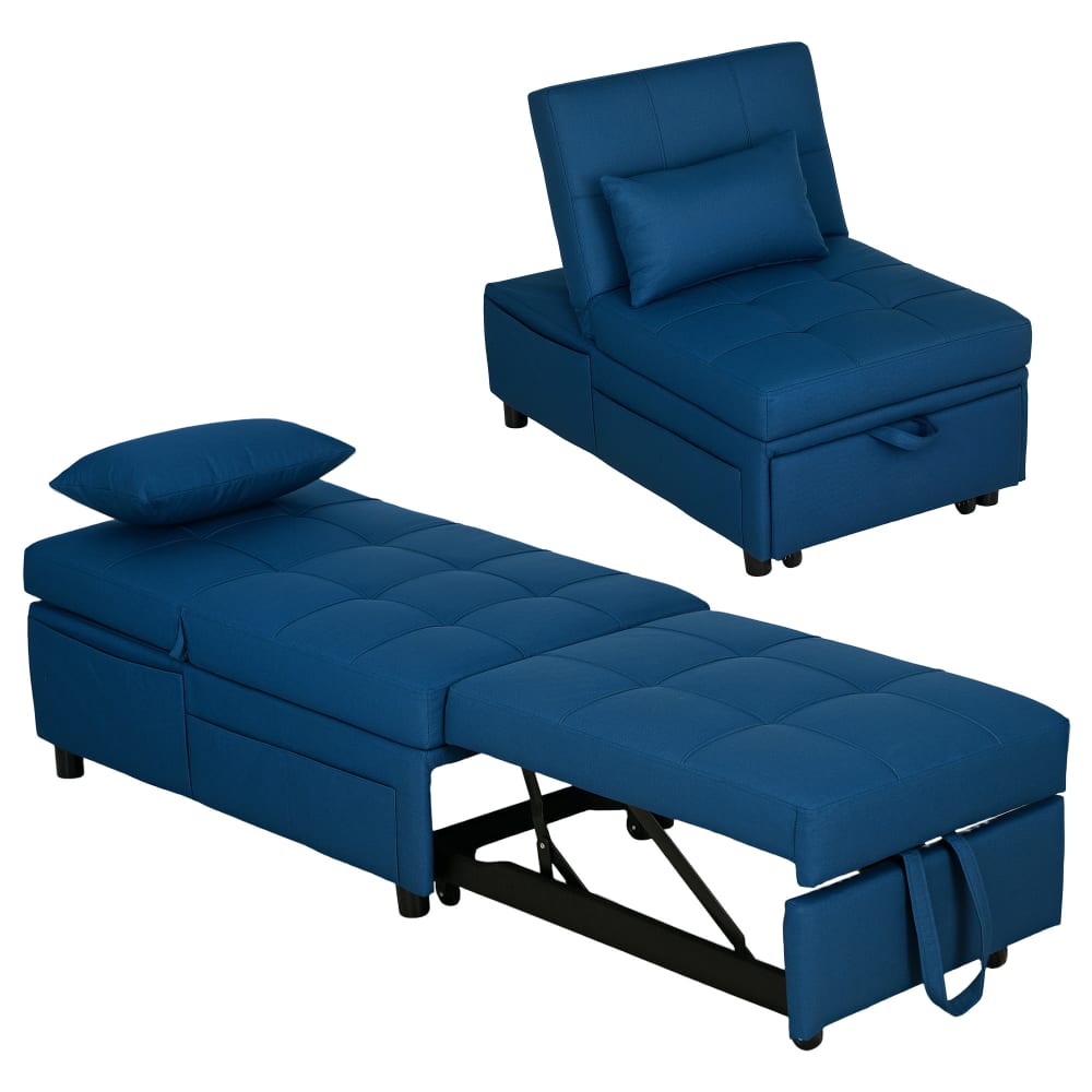 Fauteuil convertible inclinable réglable tissu effet capitonné bleu