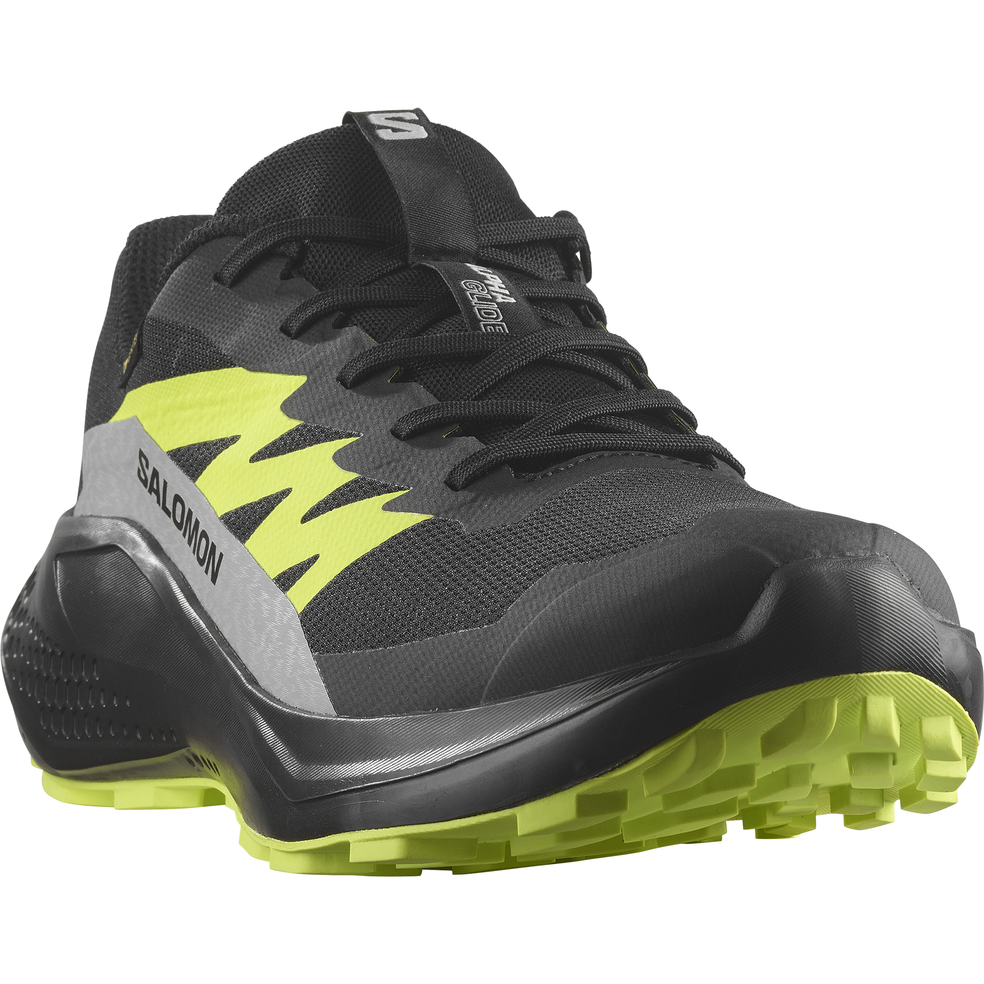 Trailrunningschuh SALOMON "ALPHAGLIDE GORE-TEX", Herren, Gr. 41, grün (schwarz, alloy, sharp grün), Synthetik, Textil, Schuhe, wasserdicht