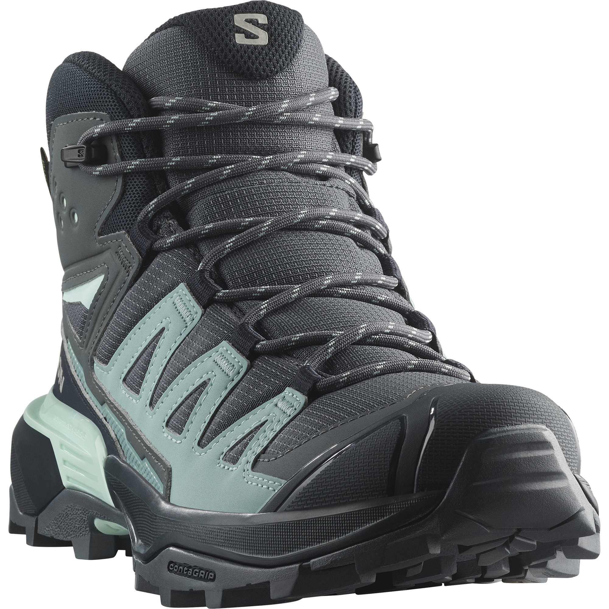 Wanderschuh SALOMON "X ULTRA 360 MID GORE-TEX W", Damen, Gr. 39, turbulence, carbon, tourmaline, Synthetik, Textil, Schuhe Wanderschuh, wasserdicht