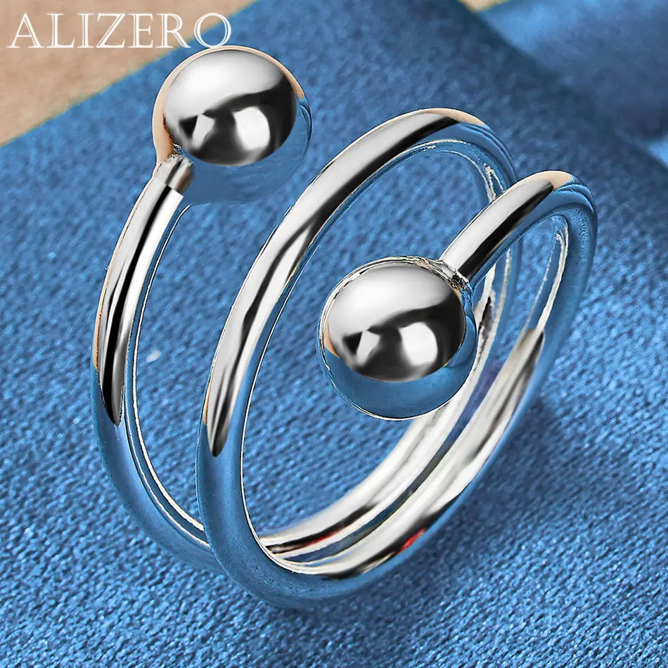 ALIZERO 925 Sterling Silver Rings 8mm Double Beads Ring For Women Fashion Rings Eternity Ring Men Adjustable Ring Jewelry