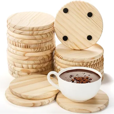 5pcs Wood Coasters,Round Blank Wooden Coasters Bulk Cup Coaster Set Crafts Coasters for DIY