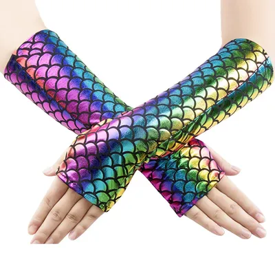 Fashion Female Cosplay Color Change Mermaid Dress Gloves Halloween Stage Performance Punk Fish Scale