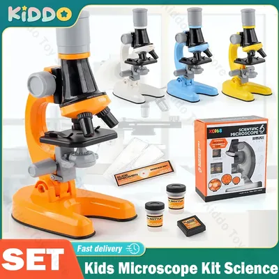 Kids Microscope Kit Science Lab LED 1200X/400X/100X Toy Home School Interest Cultivation Child Boys