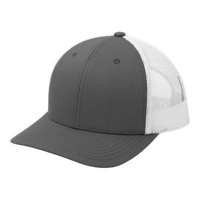 Sport-Tek STC39 Customizable Graphite / White 6-Panel Trucker Cap with Mesh Back - Structured, High Profile