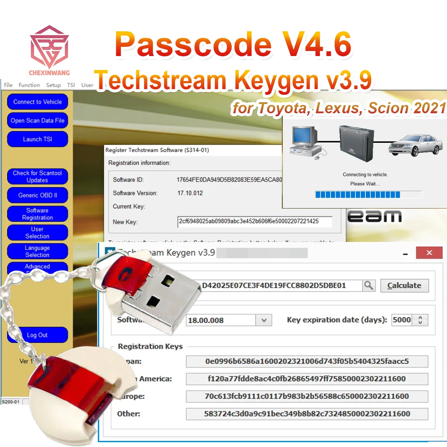 PASSCODE V4.6/V4.5 für Techstream V18.00.008 Software-Registrierung Keygen v3.9 Rechner Smart Code Reset für Toyota/Scion/Lexu Image