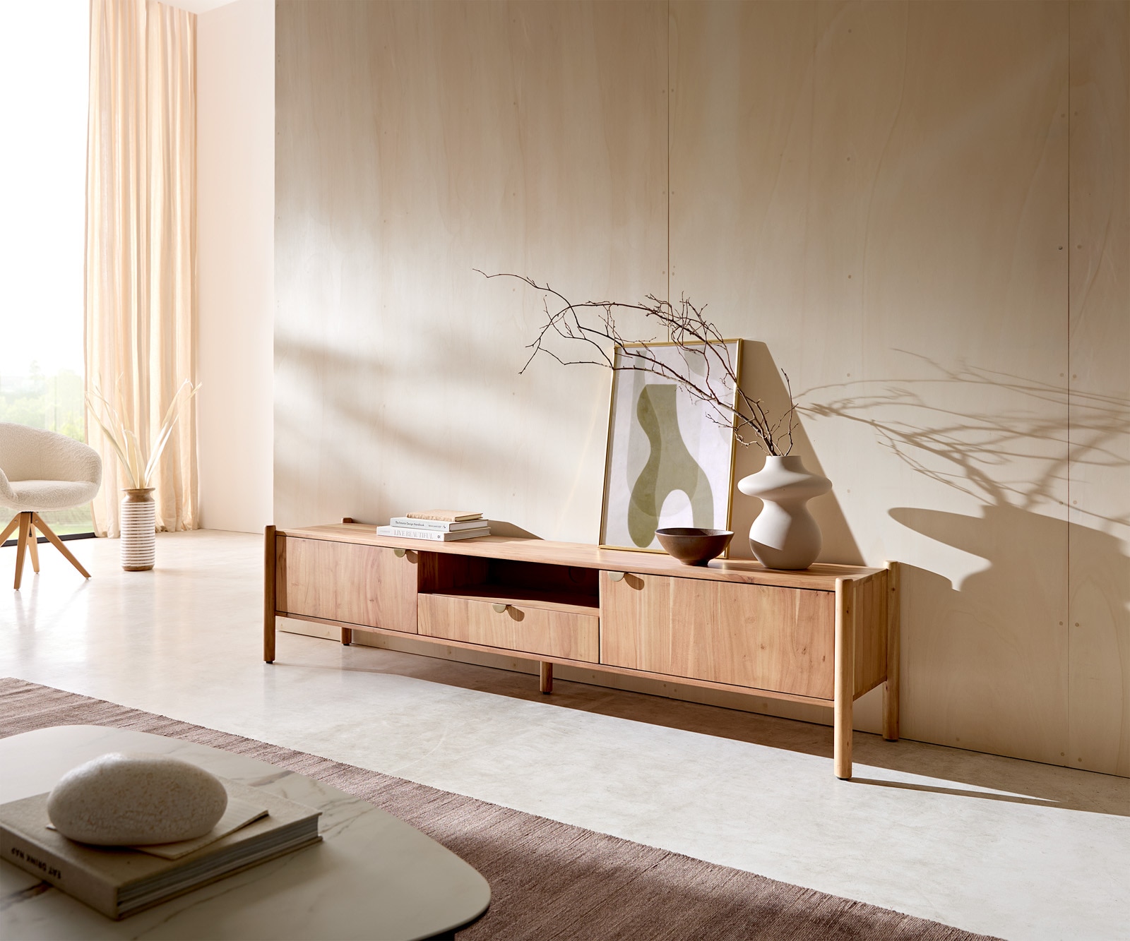 DELIFE Lowboard Caius 200 cm Akazie Aura 2 Türen 1 Schublade 1 Fach, Lowboards Image