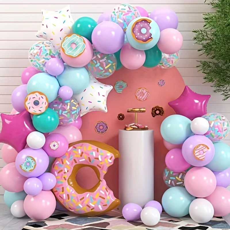 119 Stück, Ballon-Party-Girlandenbogen-Set mit Donut-Motiv, Geburtstags-Dusche-Party-Dekoration, Hochzeit, Jahrestag, Szenen-Set für drinnen und draußen Image