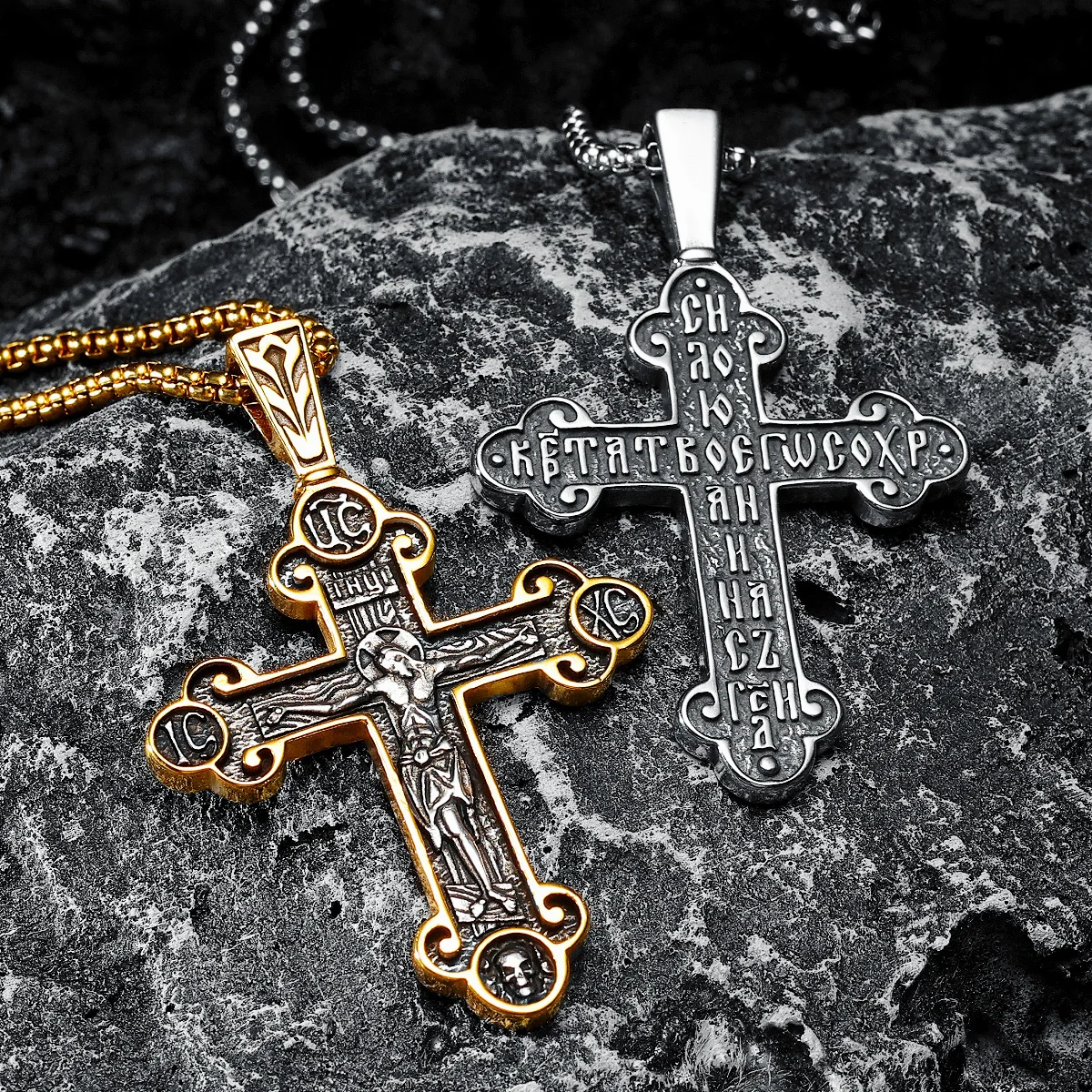 Jesus Kreuz Halskette 316L Edelstahl Retro Freitag Männer Anbetung Anhänger Kette Religion Glaube Rock Punk für Männliche Schmuck Geschenk Image