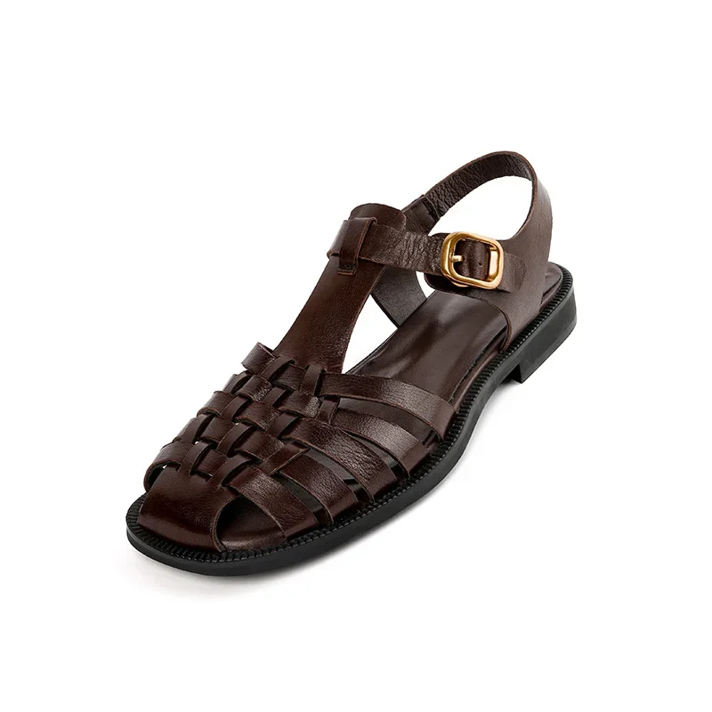 Sommers andale Retro Damen Rindsleder Frauen Sandalen Frühlings schuhe Vintage Gladiator Schnalle Riemen römischen Stil geschlossene Zehen Schuhe Frau