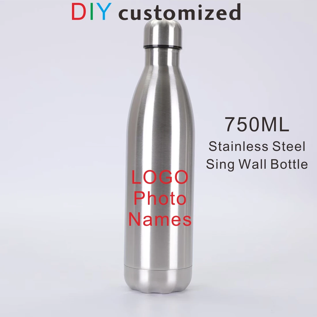 750 ml Sportflasche DIY individuelles Logo Foto Text Edelstahl großes Fassungsvermögen Cola Container Image
