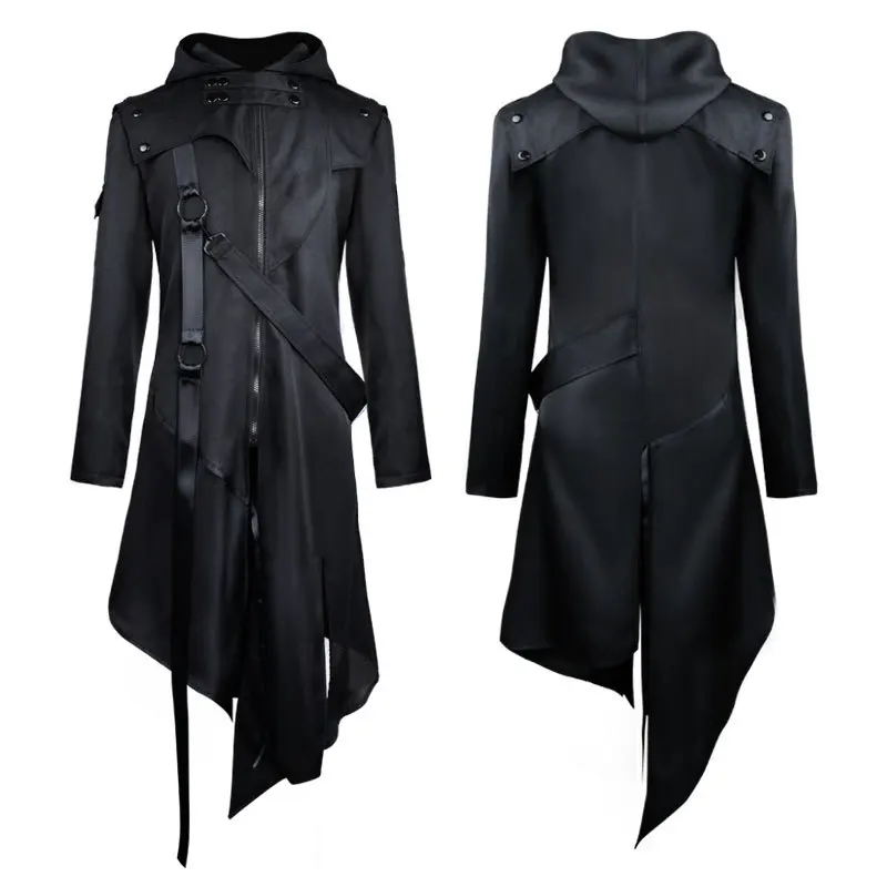 Männer Mantel Mantel Männlich Victoria Steampunk Graben Kleid Outwear Mantel Halloween Gothic Langarm Mit Kapuze Jacke Cosplay Kostüme