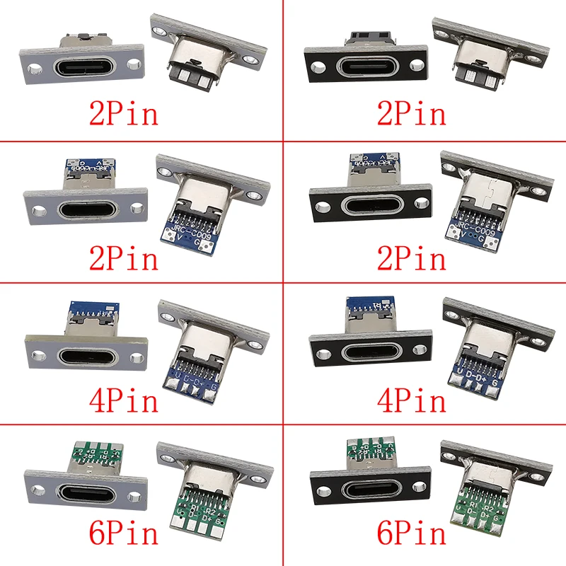 USB Typ C Buchse mit Befestigungsplatte Panel Mount Connector 2/4/6 Pin Typ-C Buchse Ladeanschluss Lötanschlüsse Jack Image