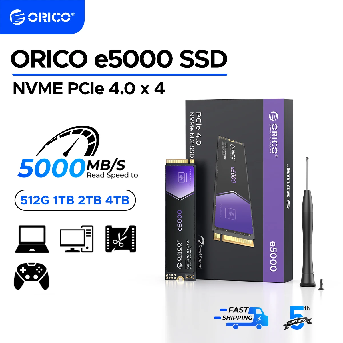 ORICO-Lecteur à semi-conducteurs interne, 1 To, PCIe Gen4, 5000 MBumental, NVMe M.2, 2280, Cache dynamique SLC, 3D, NAND pour PS5, PC, Deskmédication, e5000