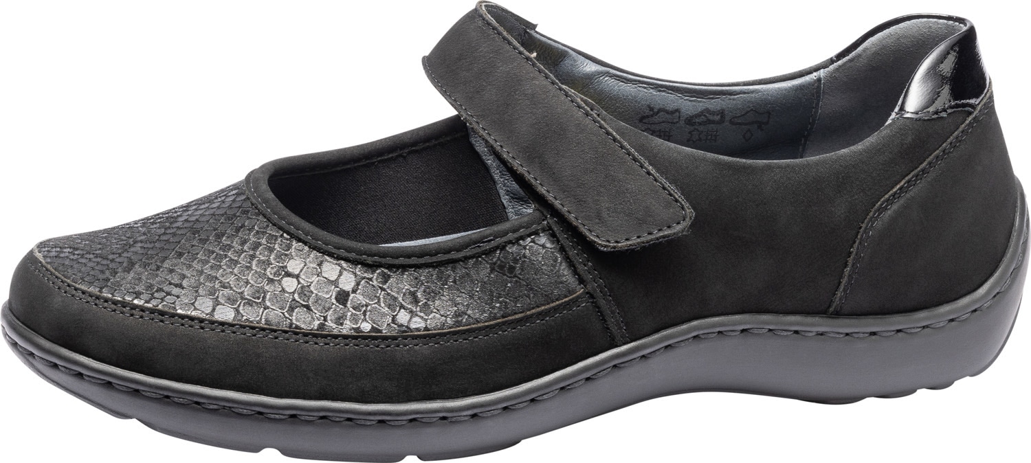 Riemchenballerina WALDLÄUFER "HENNI", Damen, Gr. 6 (39), schwarz, Lackleder, Nubukleder, Textil, Schuhe, Halbschuh, Komfortschuh, Klettschuh in Weite H (= sehr weit)