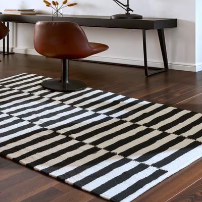 Wollteppich HANSE HOME "Donna, schwarz-weiss", schwarz-weiß (schwarz natur weiß), B:160cm H:5mm L:230cm, Wolle, Teppiche, Handgewebt, Wolle, Natur, Läufer, Wohnzimmer, Schlafzimmer, Streifen Image