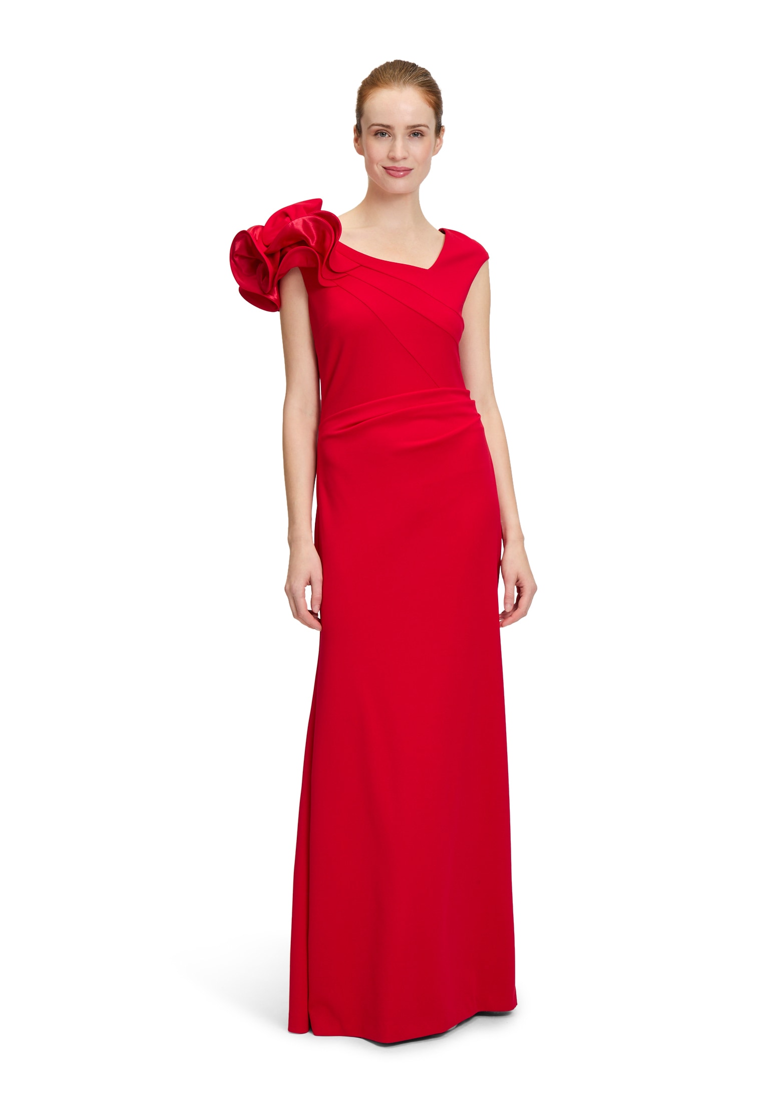 Abendkleid VERA MONT "Damen Abendkleid figurbetont", Damen, Gr. 46, Normalgrößen, rot (rot rose), Crêpe, Obermaterial: 95% Polyester, 5% Elasthan. Besatz: 100% Polyester. Futter: 100% Polyester., figurbetont lang, asymmetrischer Ausschnitt, Kleider,... Image