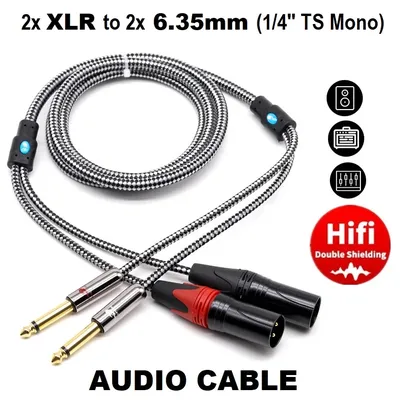 Dual 1/4'' TS Mono 6.35mm Jack to 2 XLR Male 3-Pin Audio Cable for Amplifier Mixer Console Hi-Fi