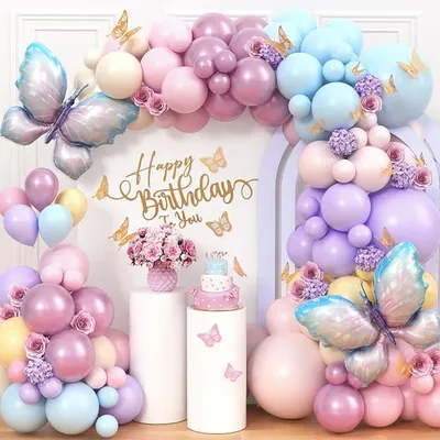 93pcs Butterfly Balloon Garland Arch Kit, Large Butterfly Foil Balloon, Macaron Butterfly Birthday